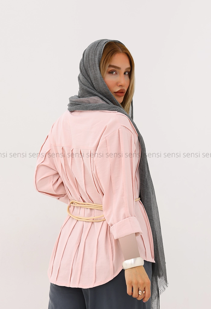 شومیز زنانه جلو پیله کمر بندی کد1005725